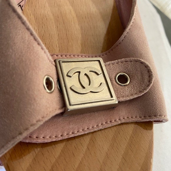 Chanel pink suede leather mules heels adj buckle sandals slides pumps 36 slip-on - Picture 3 of 8